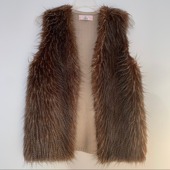 PINK republic BOHO MOD sweater faux fur vest - Picture 1 of 9